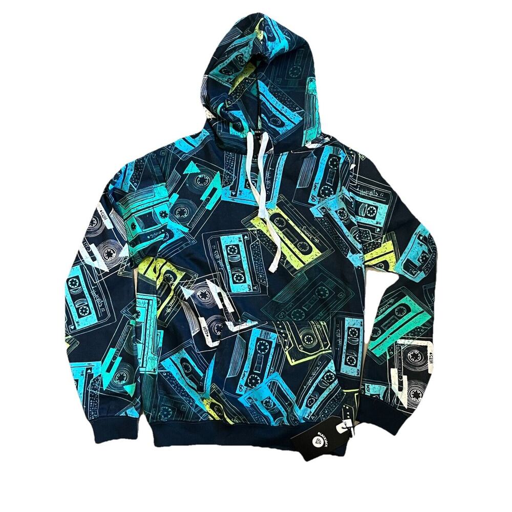 Blackjack Sweatshirt Pullover Hoodie Cassette All Over Print NWT 2X